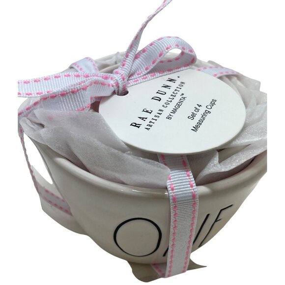 Rae Dunn Artisan Collection By Magenta Set Of 4 Measuring Cups Pink & White New! - Picture 2 of 6